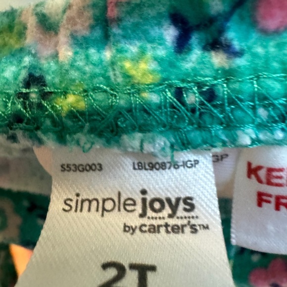Carter’s 2T Girls Green Floral Fleece Pajama Pants - Picture 4 of 5